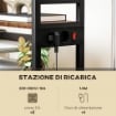 CARRELLO PORTA STAMPANTE A 4 LIVELLI CON PRESE DI CORRENTE, RUOTE E TELAIO IN METALLO, 55X37.5X100 CM, MARRONE
