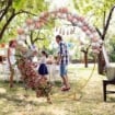 ARCO DA GIARDINO IN ACCIAIO, ARCHETTO NUZIALE ROTONDO PER PALLONCINI E PIANTE RAMPICANTI PER CERIMONIE, COMPLEANNI ED EVENTI, 222X60X224 CM, ORO