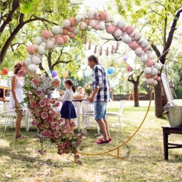 ARCO DA GIARDINO IN ACCIAIO, ARCHETTO NUZIALE ROTONDO PER PALLONCINI E PIANTE RAMPICANTI PER CERIMONIE, COMPLEANNI ED EVENTI, 222X60X224 CM, ORO