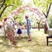ARCO DA GIARDINO IN ACCIAIO, ARCHETTO NUZIALE PER PALLONCINI E PIANTE RAMPICANTI PER CERIMONIE, COMPLEANNI ED EVENTI, ORO