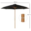 Ombrellone da Giardino 3 m con Palo in Legno, 8 Stecche e Parasole in Poliestere, Nero