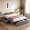STRUTTURA LETTO MATRIMONIALE A DOGHE CON 3 CASSETTI, IN LEGNO, POLIESTERE E METALLO, 165X193X30 CM, GRIGIO