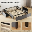 STRUTTURA LETTO MATRIMONIALE A DOGHE CON 3 CASSETTI, IN LEGNO, POLIESTERE E METALLO, 165X193X30 CM, GRIGIO