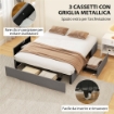 STRUTTURA LETTO MATRIMONIALE A DOGHE CON 3 CASSETTI, IN LEGNO, POLIESTERE E METALLO, 165X193X30 CM, GRIGIO