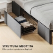 STRUTTURA LETTO MATRIMONIALE A DOGHE CON 3 CASSETTI, IN LEGNO, POLIESTERE E METALLO, 165X193X30 CM, GRIGIO