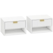 Set di 2 Comodini Sospesi con Cassetto Decorato e Mensola Aperta, Bianco