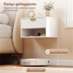 Set di 2 Comodini Sospesi con Cassetto Decorato e Mensola Aperta, Bianco