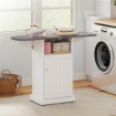 Mobile Asse da Stiro Pieghevole a Rotelle con Ripiano Aperto e Armadietto, 121x37x89 cm, Bianco e Grigio