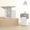 Mobile Asse da Stiro Pieghevole a Rotelle con Ripiano Aperto e Armadietto, 121x37x89 cm, Bianco e Grigio