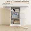 Mobile Asse da Stiro Pieghevole a Rotelle con Ripiano Aperto e Armadietto, 121x37x89 cm, Bianco e Grigio
