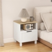 Comodino Moderno con Cassetto e Ripiano in Legno, 45x38x50 cm, Bianco e color Legno