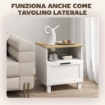 Comodino Moderno con Cassetto e Ripiano in Legno, 45x38x50 cm, Bianco e color Legno