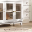 Credenza Cucina Mobile Buffet Ante in Vetro 100x35x80.3cm Bianco e Rovere