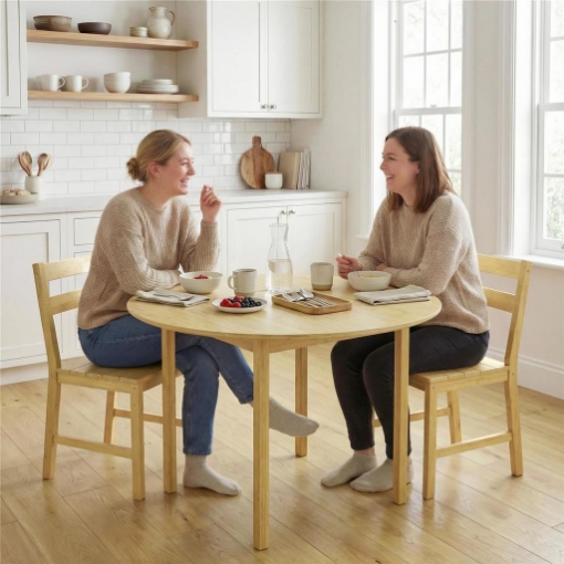 Set di 2 Sedie da Pranzo in Bamb¨ con Schienale Curvo e Seduta a Doghe, Colore Legno Naturale