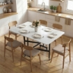 Tavolo Pieghevole per 4-6 Persone con 2 Ribalte e Ruote con Freno, 120x80x73 cm, Bianco Legno