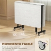Tavolo Pieghevole per 4-6 Persone con 2 Ribalte e Ruote con Freno, 120x80x73 cm, Bianco Legno