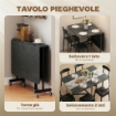 Tavolo Pieghevole per 4-6 Persone con 2 Ribalte e Ruote con Freno, 120x80x73 cm, Nero Effetto Legno