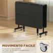 Tavolo Pieghevole per 4-6 Persone con 2 Ribalte e Ruote con Freno, 120x80x73 cm, Nero Effetto Legno