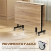 Tavolo Pieghevole per 4-6 Persone con 2 Ribalte e Ruote con Freno, 120x80x73 cm, Rovere