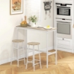 SET TAVOLO ALTO E 2 SGABELLI DA BAR CON POGGIAPIEDI STILE INDUSTRIALE, BIANCO E ROVERE