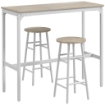 SET TAVOLO ALTO E 2 SGABELLI DA BAR CON POGGIAPIEDI STILE INDUSTRIALE, BIANCO E ROVERE