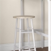 SET TAVOLO ALTO E 2 SGABELLI DA BAR CON POGGIAPIEDI STILE INDUSTRIALE, BIANCO E ROVERE