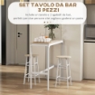 SET TAVOLO ALTO E 2 SGABELLI DA BAR CON POGGIAPIEDI STILE INDUSTRIALE, BIANCO E ROVERE