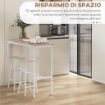 SET TAVOLO ALTO E 2 SGABELLI DA BAR CON POGGIAPIEDI STILE INDUSTRIALE, BIANCO E ROVERE