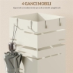 PORTAOMBRELLI AUTOPORTANTE QUADRATO IN METALLO CON 4 GANCI, BEIGE