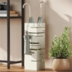 PORTAOMBRELLI AUTOPORTANTE QUADRATO IN METALLO CON 4 GANCI, BEIGE