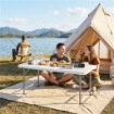 Tavolo da Campeggio Pieghevole a 2 Altezze con Maniglia, in HDPE, 120x60x74 cm, Bianco