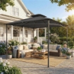 GAZEBO DA GIARDINO GAZEBO DA ESTERNO DOPPIO TETTO 3X3 M GRIGIO SCURO