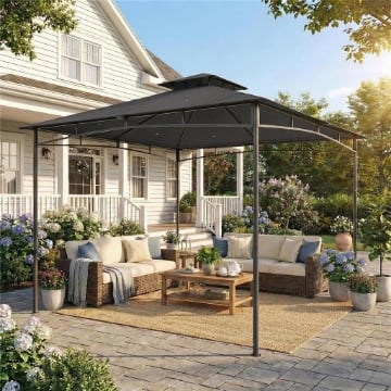 GAZEBO DA GIARDINO GAZEBO DA ESTERNO DOPPIO TETTO 3X3 M GRIGIO SCURO