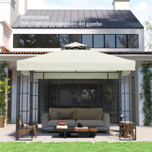 Copertura per Gazebo da Giardino 3x3m UPF30+ a 2 Livelli in Poliestere Grigio Chiaro