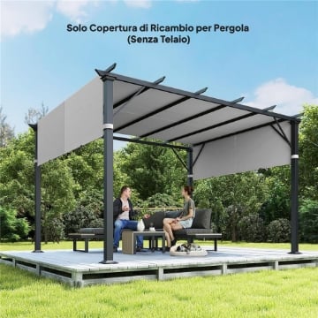 COPERTURA PER PERGOLA TELO PER GAZEBO UV30+, 3X3M, GRIGIO CHIARO