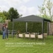 Gazebo da Giardino 3x3m Pieghevole e Portatile per Feste con Copertura Anti UV, Grigio
