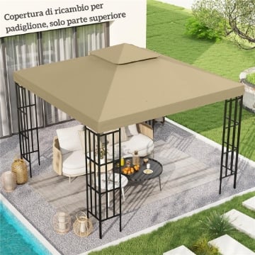 Tetto di Ricambio per Gazebo 3x3m a 2 Livelli e Resistente ai Raggi UV, Beige