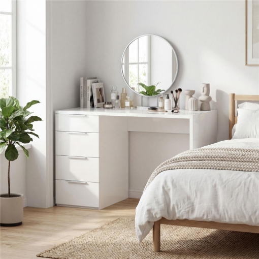 SCRIVANIA SALVASPAZIO TAVOLO COMPUTER 4 CASSETTI 110X61.5X75 CM BIANCO