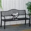 Panchina da Giardino 2-3 Posti con Tavolino Sollevabile in Metallo, 150x58.5x90cm, Nero