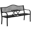 Panchina da Giardino 2-3 Posti con Tavolino Sollevabile in Metallo, 150x58.5x90cm, Nero