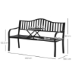 Panchina da Giardino 2-3 Posti con Tavolino Sollevabile in Metallo, 150x58.5x90cm, Nero