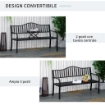 Panchina da Giardino 2-3 Posti con Tavolino Sollevabile in Metallo, 150x58.5x90cm, Nero