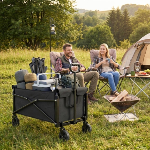 Carrello da Giardino 80L Pieghevole con Maniglia Regolabile, in Metallo e Tessuto Oxford, 78x47.5x92 cm, Nero