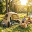 Tenda Pop-Up per 2-3 Persone con Finestre in Rete e Borsa, 240x240x160 cm, Cachi