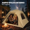 Tenda Pop-Up per 2-3 Persone con Finestre in Rete e Borsa, 240x240x160 cm, Cachi
