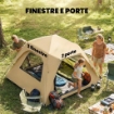 Tenda Pop-Up per 2-3 Persone con Finestre in Rete e Borsa, 240x240x160 cm, Cachi