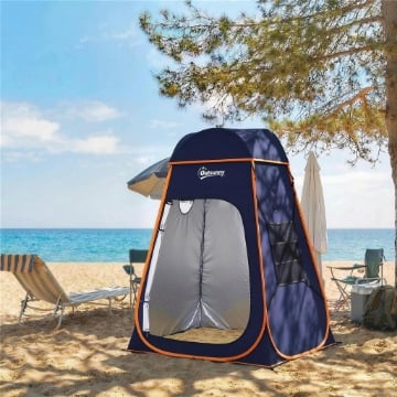 Tenda Doccia Pop-Up Impermeabile con Tetto Rimovibile, in Poliestere 190T e Acciaio, 152x152x200 cm, Blu Scuro