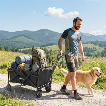 CARRELLO DA GIARDINO PIEGHEVOLE 66L CON MANICO REGOLABILE E PORTABICCHIERI, NERO