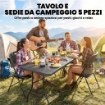 SET TAVOLO E SEDIE DA CAMPEGGIO 5PZ CON TAVOLINO PIEGHEVOLE E 4 SEDIE, IN HDPE E METALLO NERO