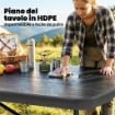 SET TAVOLO E SEDIE DA CAMPEGGIO 5PZ CON TAVOLINO PIEGHEVOLE E 4 SEDIE, IN HDPE E METALLO NERO